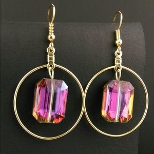 *Last Pair* Iridescent Bead Goldtone Hook Earrings